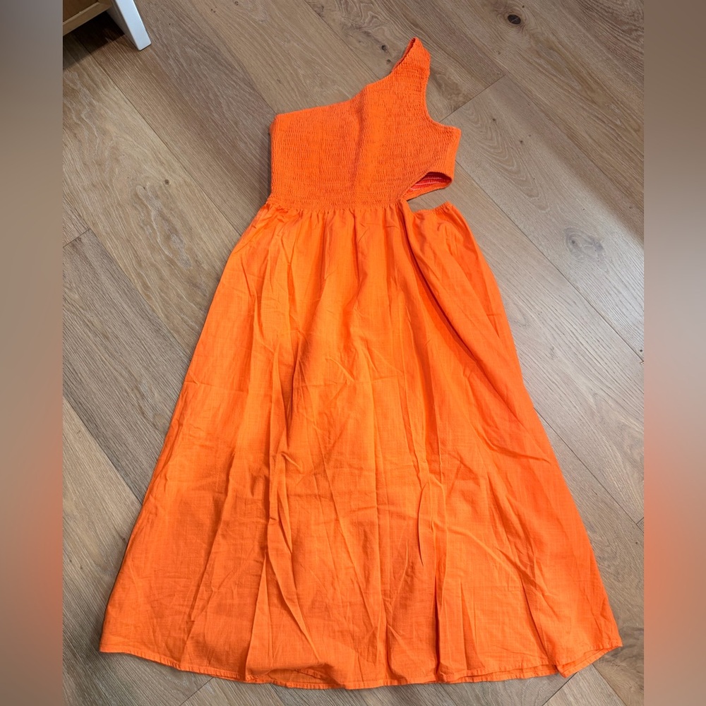 Linen One-Shoulder Orange Maxi Dress